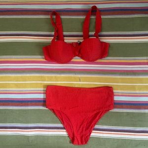 Etam Red High Rise Red Bikini